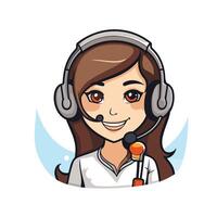 Call center operator with headset and microphone illustration in cartoon style vector