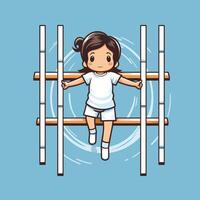 Girl climbing on a horizontal bar isolated on blue background illustration vector