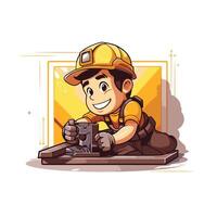 element illustration of a worker wearing a helmet and holding a welding torch vector