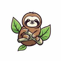 Cute sloth climbing on a branch with leaves illustration vector