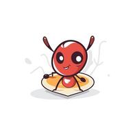 Cute red ant character on a white background illustration vector