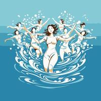 illustration of a group of young people dancing in the water vector