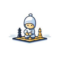 Cute boy playing chess Isolated on white background illustration vector
