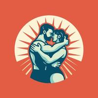 illustration of a loving couple hugging each other on red background vector