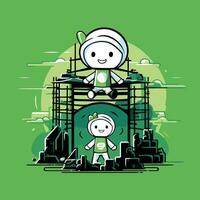 element illustration of a happy child playing on a playground in the park vector