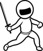 Funny cartoon knight with sword illustration on white background vector