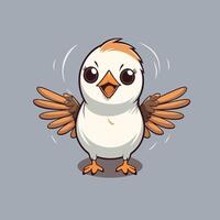 Cute cartoon chicken with wings on gray background illustration vector