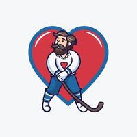 Ice hockey player with a stick and a red heart illustration vector