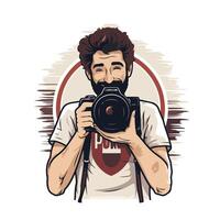 Hipster photographer with camera illustration in retro style vector