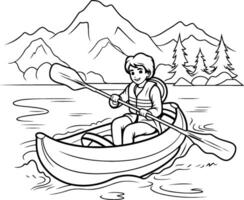 Man rowing in a canoe illustration of a man in a canoe vector