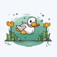 Cute duck in the garden illustration in cartoon style vector
