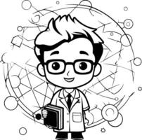 Scientist boy cartoon with science symbols illustration graphic design vector