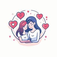 element illustration of two girls in love hugging each other with hearts around them vector