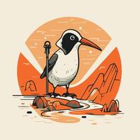 Pigeon standing on a rock in the desert illustration vector
