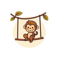 Cute monkey sitting on a swing illustration flat design vector