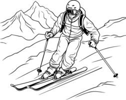 Skiing in the mountains Monochrome illustration vector