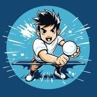 Cartoon illustration of a young man playing table tennis clip art vector