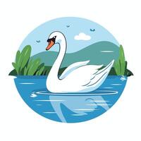 Swan swimming in the lake illustration in flat style vector
