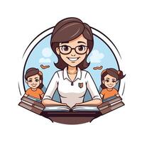 Teacher with students illustration in cartoon style on white background vector