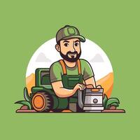 Farmer with a watering can in his hands illustration vector