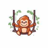Monkey swinging on a swing illustration in cartoon style vector