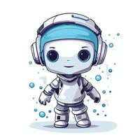 Cute cartoon little robot with headphones illustration isolated on white background vector
