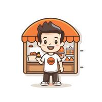 Cute boy buying food in supermarket cartoon element illustration eps 10 vector
