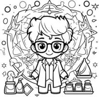 Coloring Page Outline Of cartoon boy with glasses illustration vector