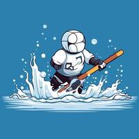 Cartoon soccer player with bat and ball on ice illustration vector