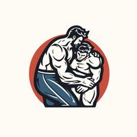 element illustration of a father and son hugging each other in circle shape vector