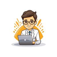 doctor with laptop computer over white background colorful design illustration vector