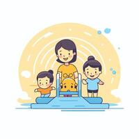 Mother and children playing on a treadmill Flat style illustration vector
