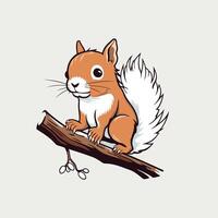 Squirrel sitting on a tree branch illustration in cartoon style vector