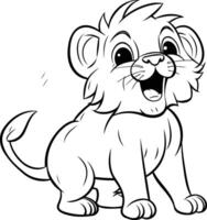 Black and White Cartoon Illustration of Cute Lion Animal for Coloring Book vector