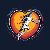 Tennis player with racket and ball in heart shape illustration vector