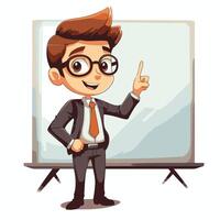 Businessman pointing on the screen illustration in cartoon style vector