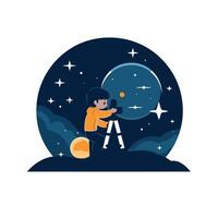 illustration of a boy in outer space Flat style design vector