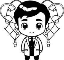 cute little boy with angel wings and lanterns element illustration design vector