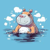 Hippo in the water illustration of a hippo vector