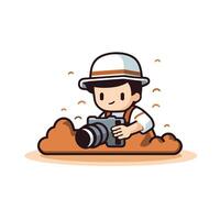 Photographer Boy With Camera Illustration Flat Design Style vector