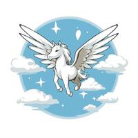 Unicorn flying in the sky with clouds illustration vector