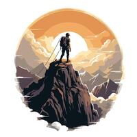 Silhouette of a man on top of a mountain illustration vector