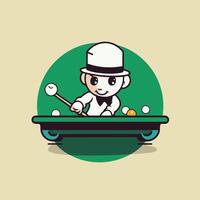 boy playing billiards in flat design style illustration vector