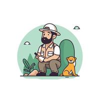 illustration of a man sitting with a dog in the park vector
