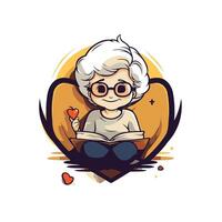 Grandmother reading a book in a heart shape illustration vector
