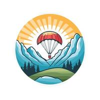 Parachute in the mountains illustration in retro style vector