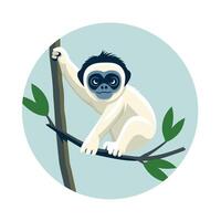 White gibbon on a branch illustration in flat style vector