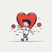 illustration of a boy playing basketball with a red heart in the background vector