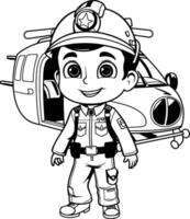 Fireman with a fire engine on white background element illustration graphic design vector