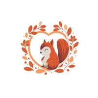 Cute squirrel in heart shape illustration in cartoon style vector